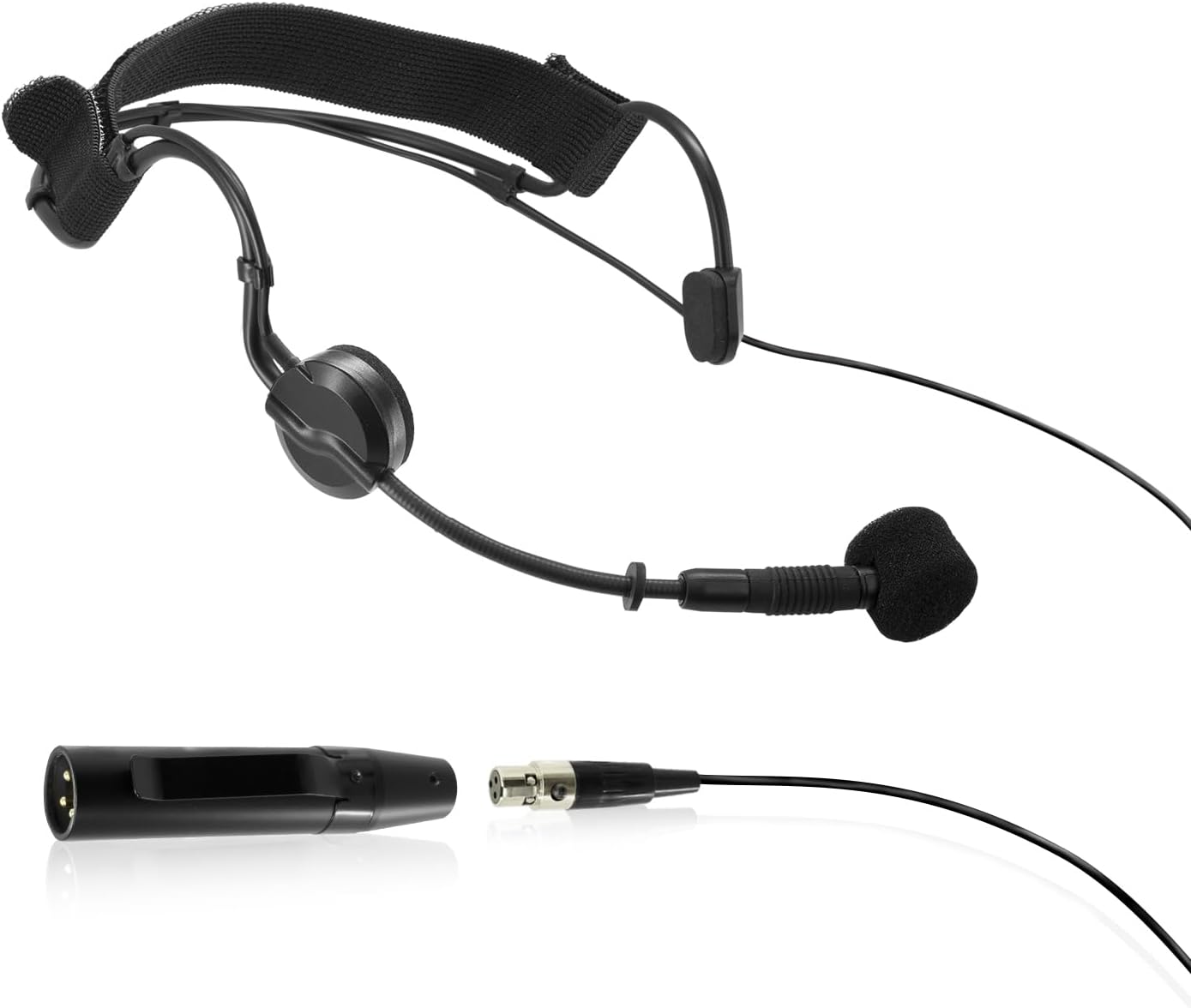 Professional Headworn Condenser Microphone with Mini 3 Pin XLR TA3F Plug, Flexible Gooseneck Boom, Noise-Cancelling Windscreen, 2M Cable for Speaking, Singing and Stage Performances