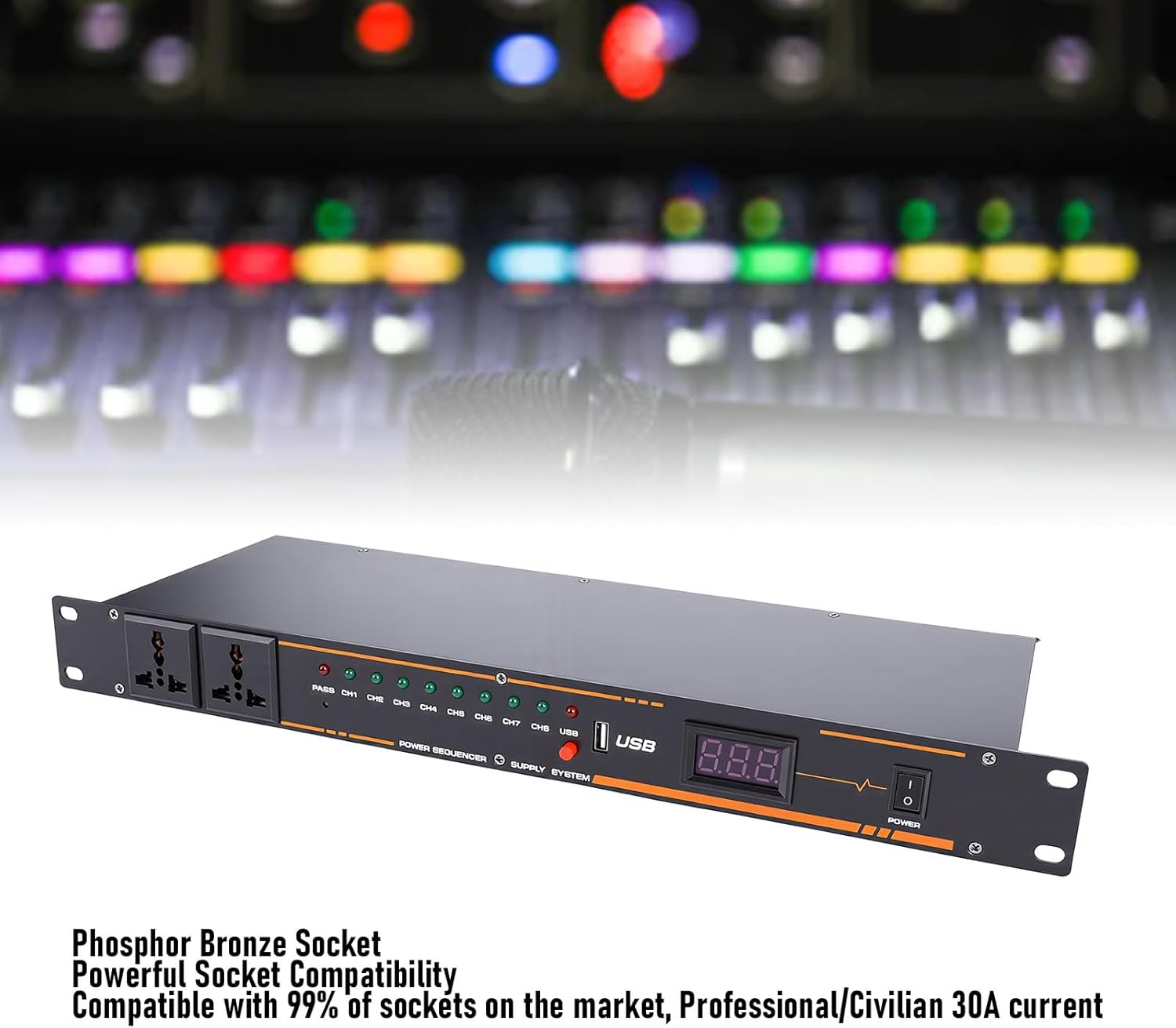 Gugxiom 10 Outlet Power Sequencer Conditioner, with Digital Display, for Home Audio Studio Theater System (US Plug)