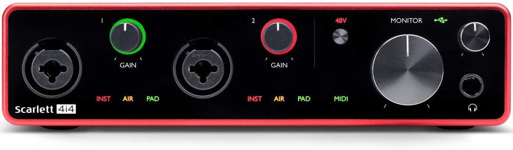 Focusrite Scarlett 4i4 USB Audio/MIDI Interface (3rd Gen) Bundle with Studio Monitor Headphone & 4x XLR-XLR Cable