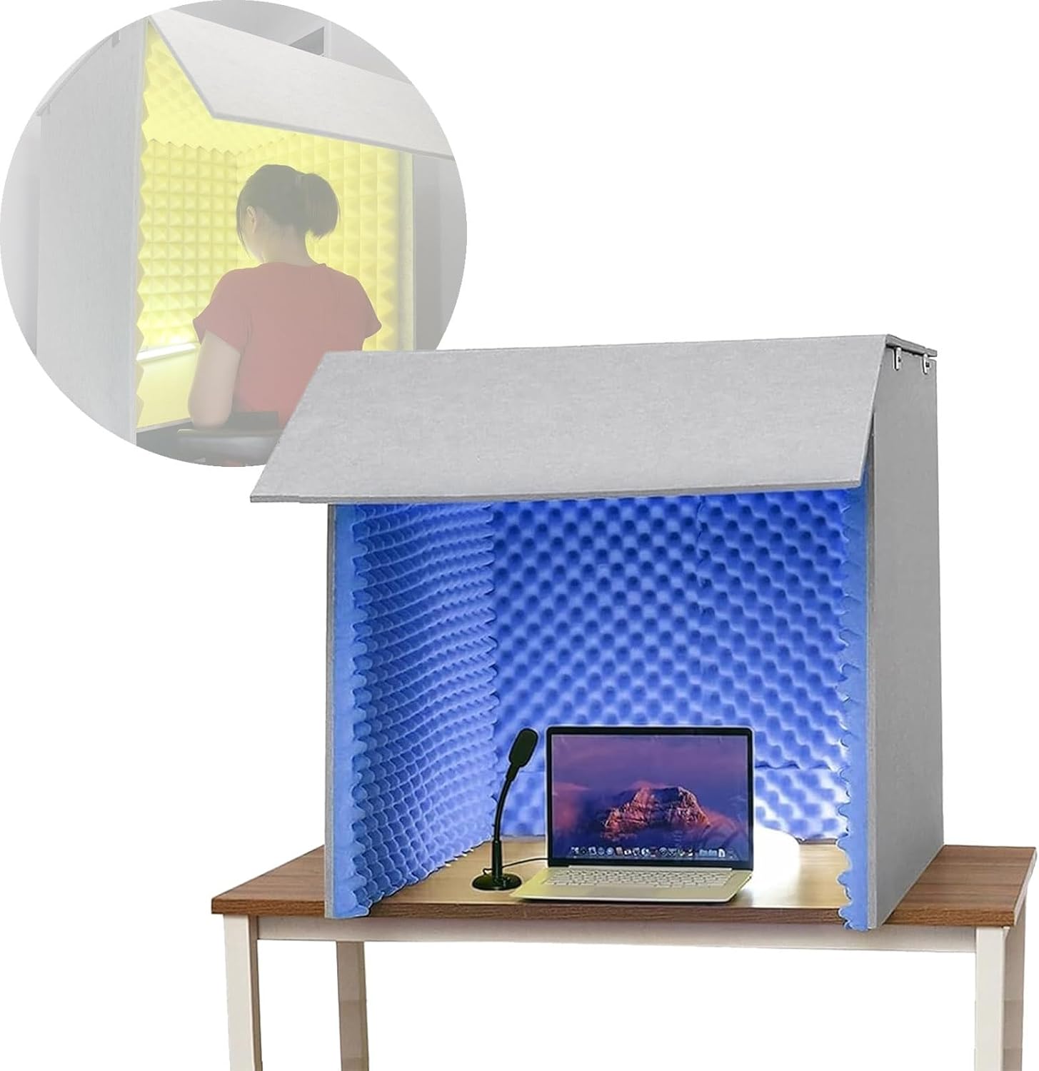 Desktop Soundproof Portable Microphone Isolation Room, Home Recording Studio, Suitable for Dubbing Learning (Blue)