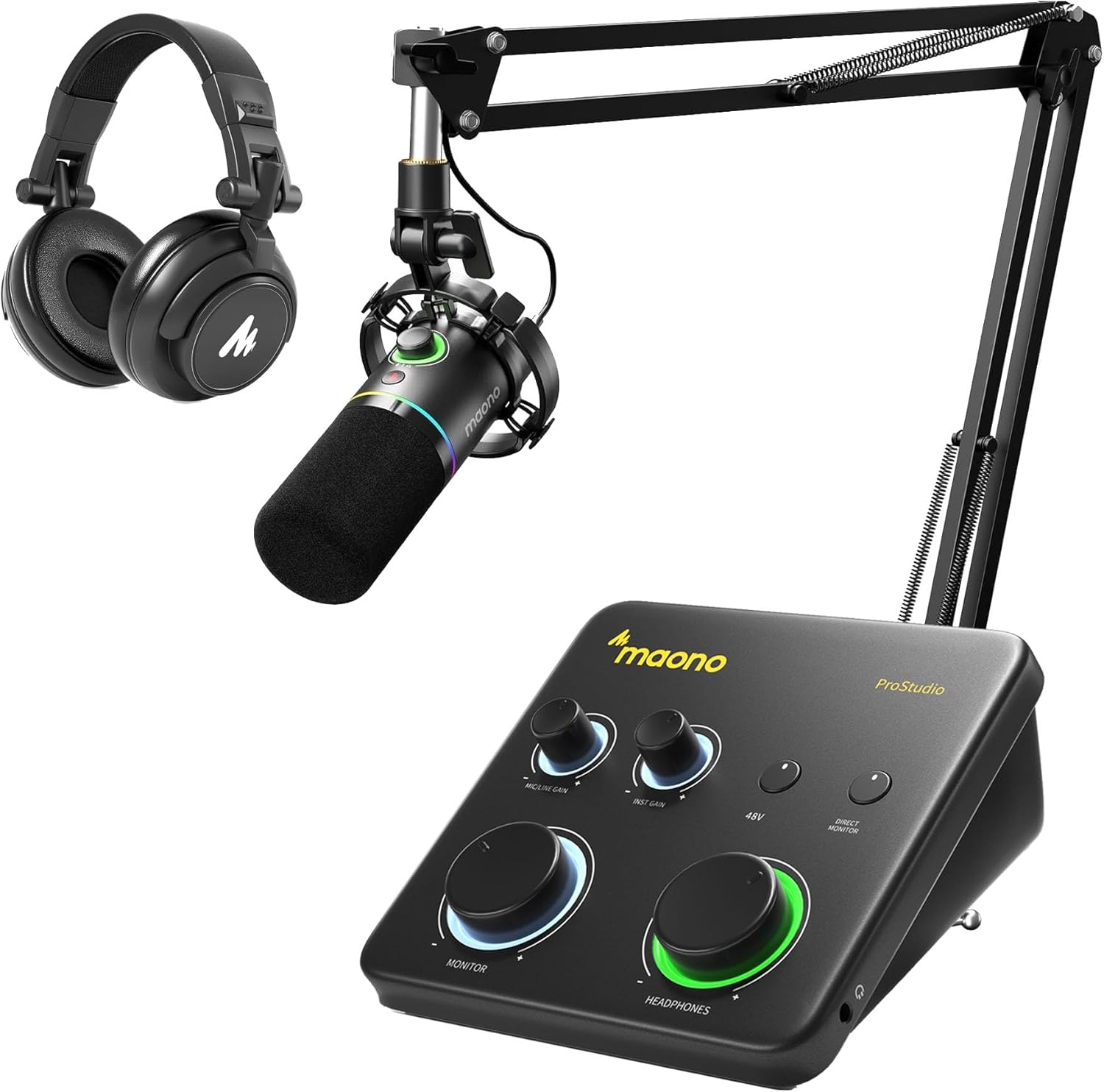 MAONO USB Audio Interface for PC & XLR/USB Dynamic Microphone& Studio Headphone: Interface with XLR Input 24-bit/192kHz Routing Software Loopback for Recording Music, Guitar, Podcast, Streaming