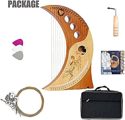 19 Strings Crescent Moon Lyre Harp for Beginners, Mahogany Lye Harp with Durable Bag, Tuning Wrench, Strings Music Instrument