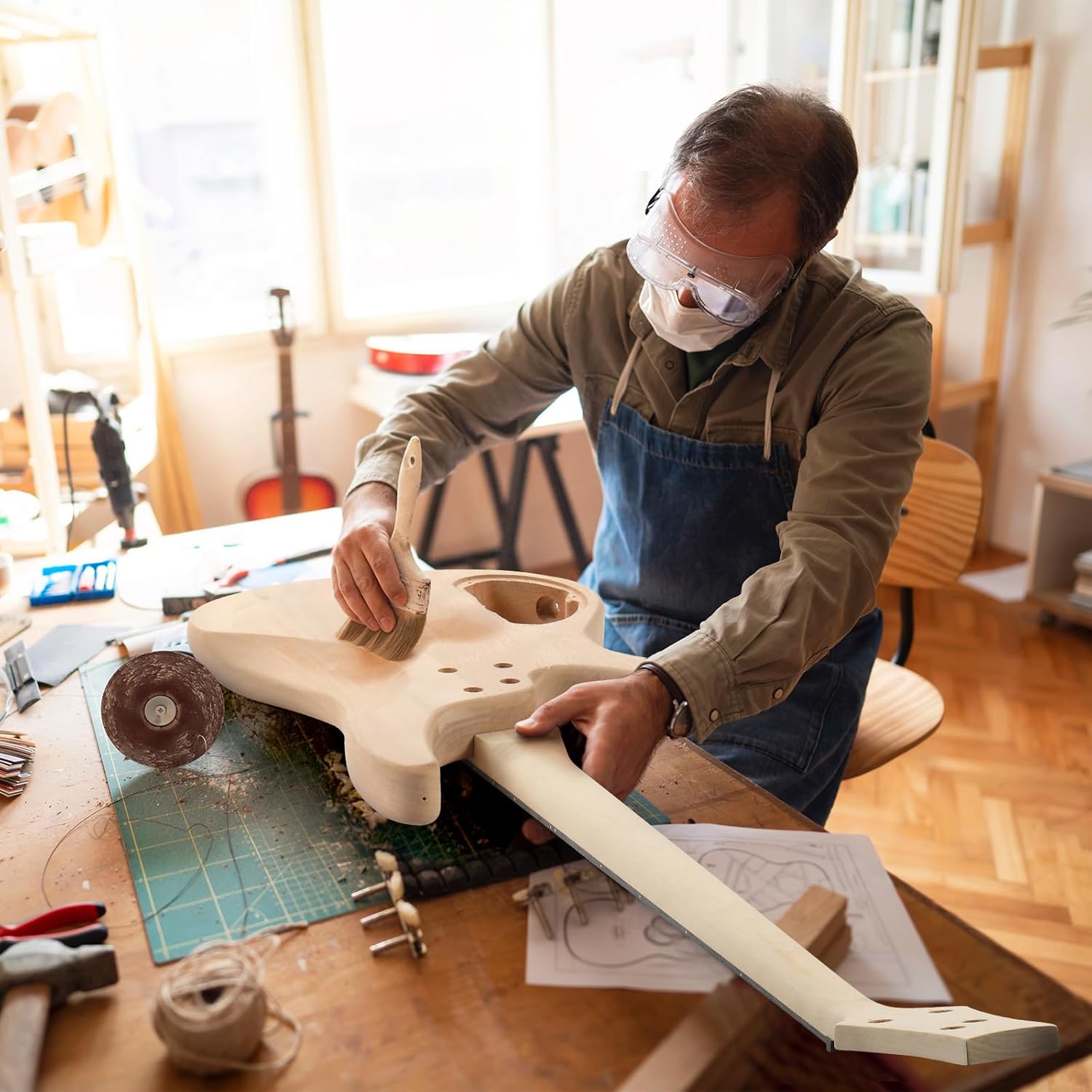 DIY Electric Bass Guitar Kit for Beginners and Hobbyists Featuring Solid Mahogany Body, Maple Neck, and Pre-Wired Components