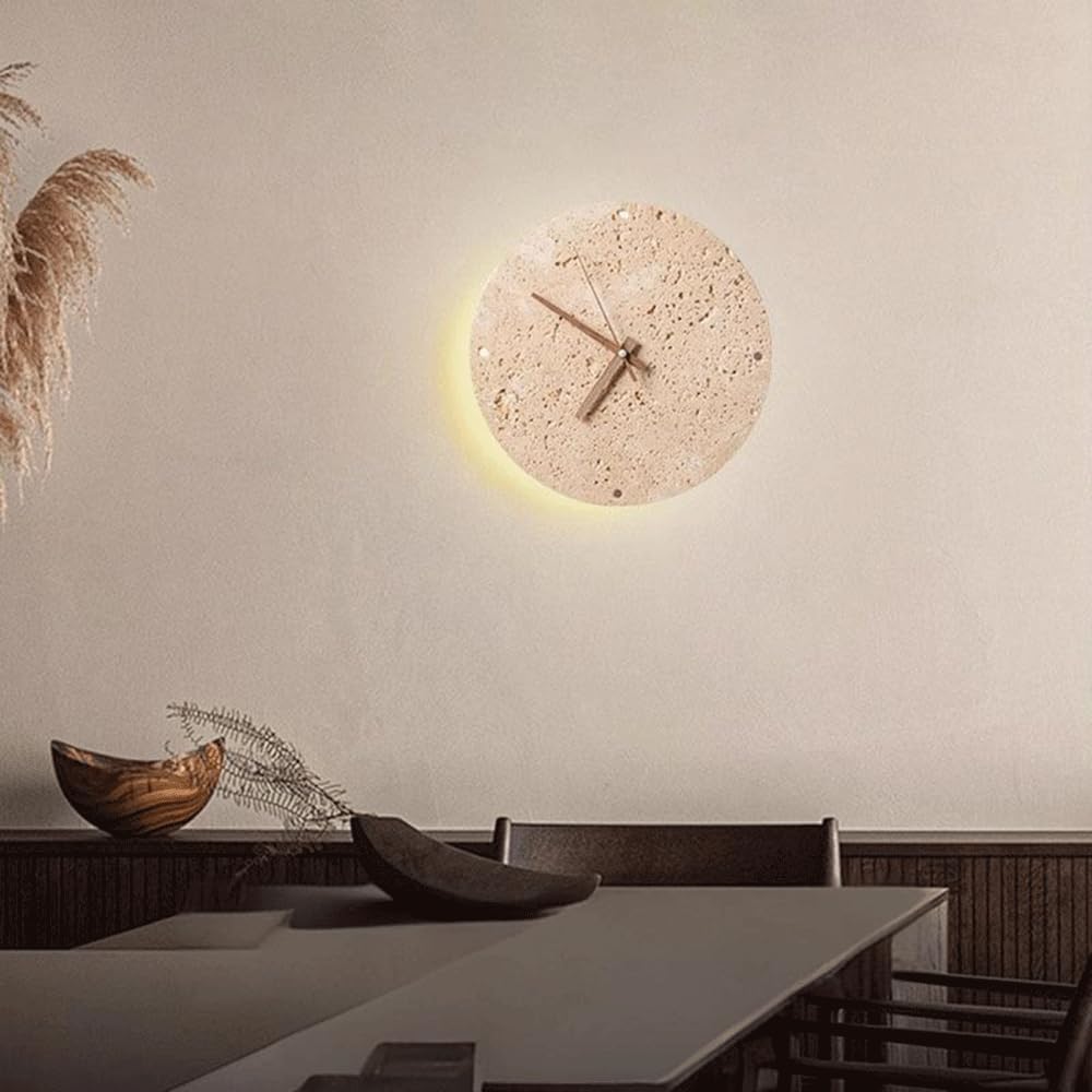 9in Creativity Unique Wall Light with Clock Round Natural Stone Shade Wall Lamp Corner of The Living Room Wall Sconce Ambient Wall Lighting for Living Room, Dining Room, Hallway
