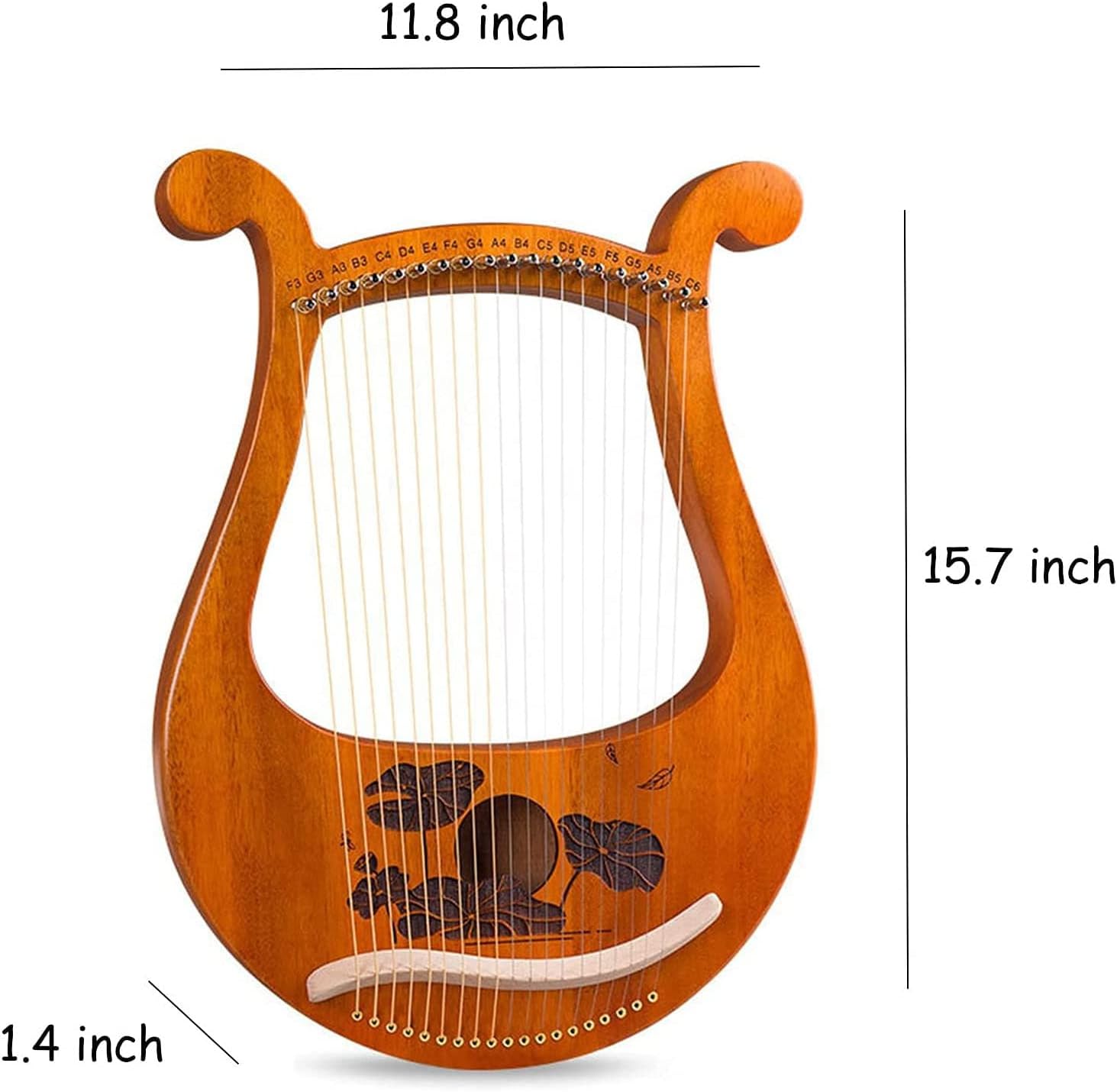 DKULMN Hand Made Lap Harp, 16 Metal Mahogany Body Lyre Harp, Hand Made Lap Harp Solidwood Maple Wooden for Adult,Stringed Instruments Pattern