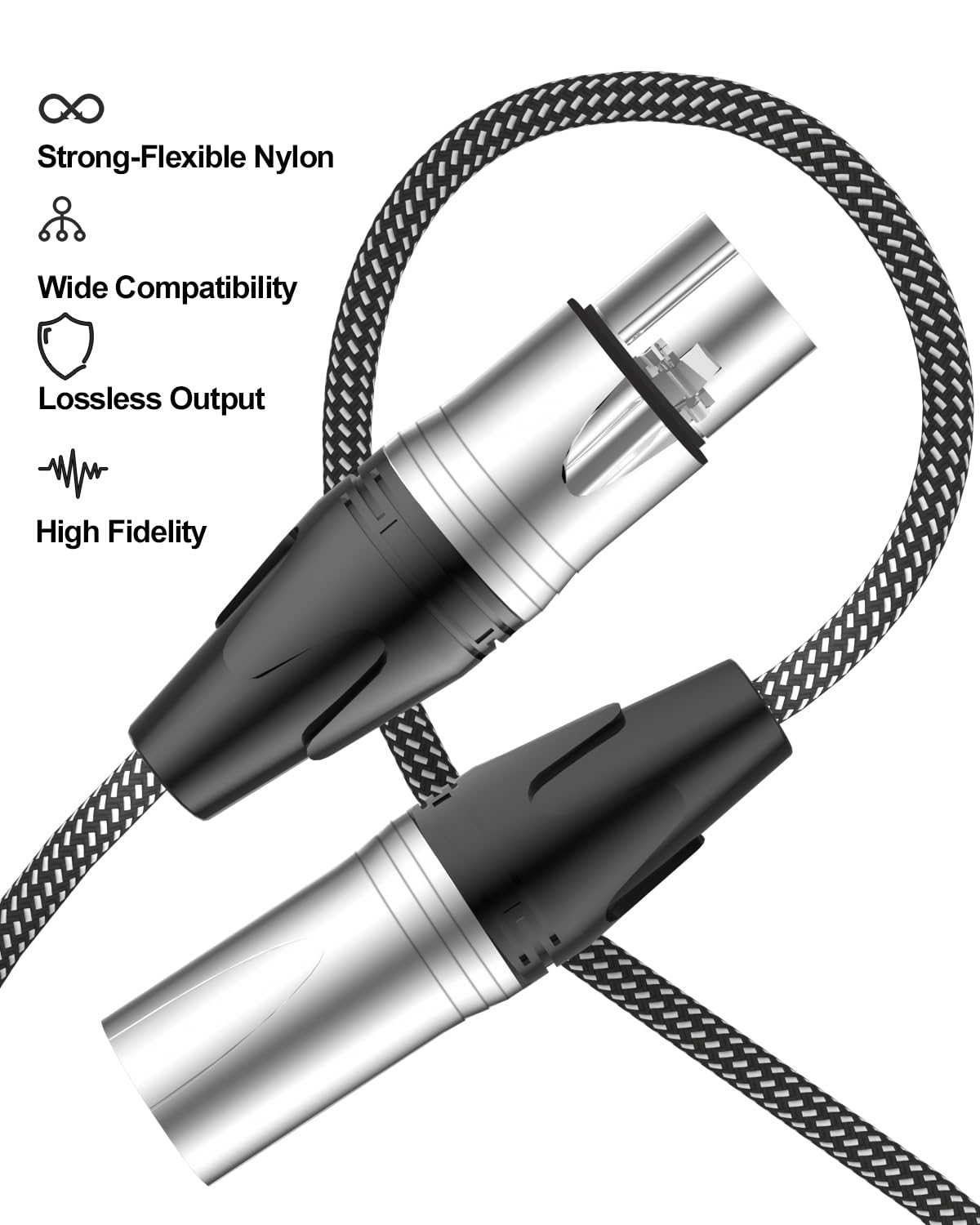 XLR Cables 50 ft 4 Pack, XLR Male and Female Cables with 3 Pin, Multi-Color Balanced XLR Patch Cable, Premium Shielded Braided XLR Mic Cables for Speaker Systems, Radio Station, Stage, 50 Feet