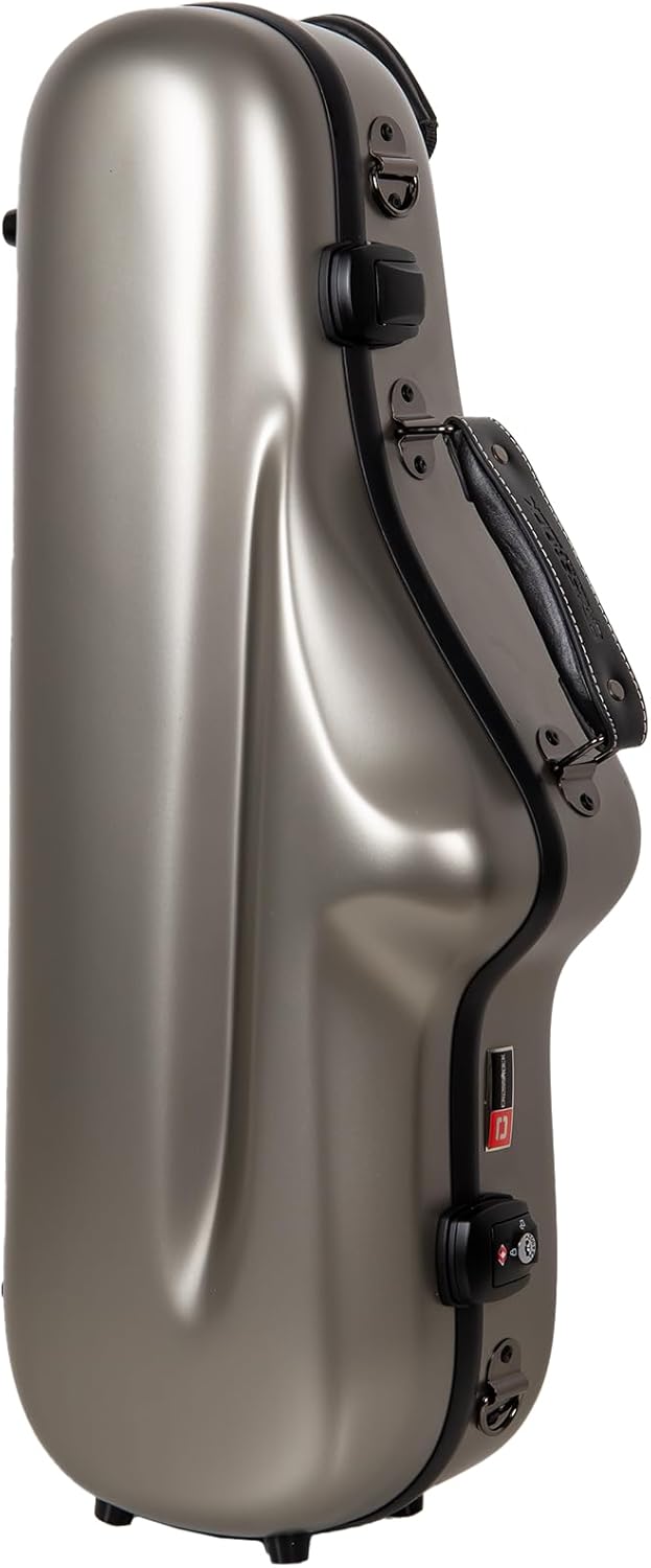Crossrock Polycarbonate Alto Saxophone Case | TSA Lock, Backpack Straps, Scratch-Resistant Shell, Neck & Mouthpiece Storage – Champagne Silver (CRF4050ASCS)