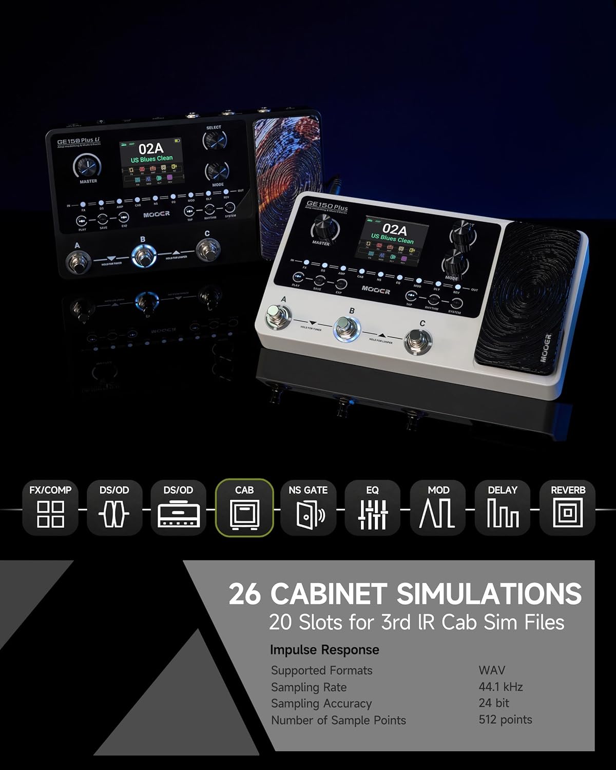 MOOER GE150 Plus Li Battery Powered Multi Effects Pedal with Software Editor, 55 Preamp Models, 26 Cab Sims, 20 Empty Amp Files and 3rd IR Files Slots for Electric Guitar and Bass Guitar, Reverb Delay