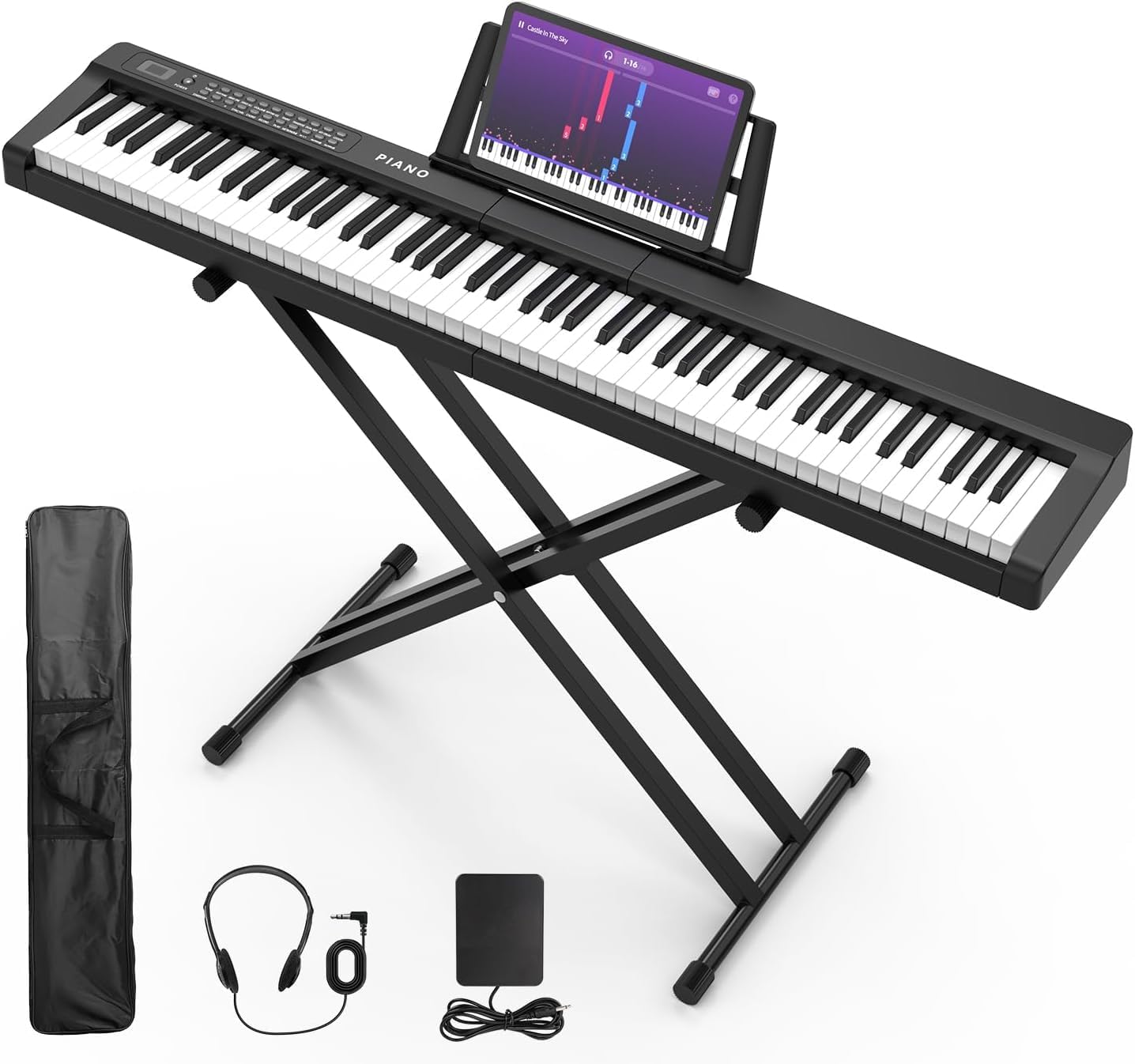 Digital Piano 88 Key Full Size Semi Weighted Electronic Keyboard Piano Set with Stand,Built-In Speakers,Electric Piano Keyboard with Sustain Pedal,Bluetooth,MIDI/USB/MP3 for Beginners Adults-A1