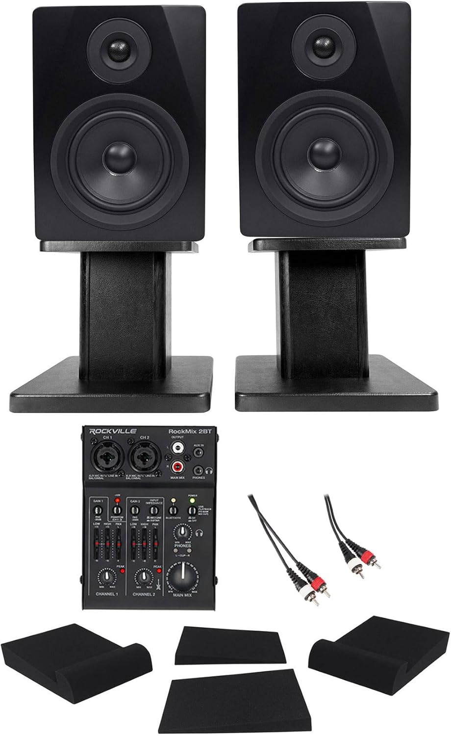 Rockville Bundle: RockMix 2BT 2-Channel Recording Mixer Bundle with APM5B 5.25