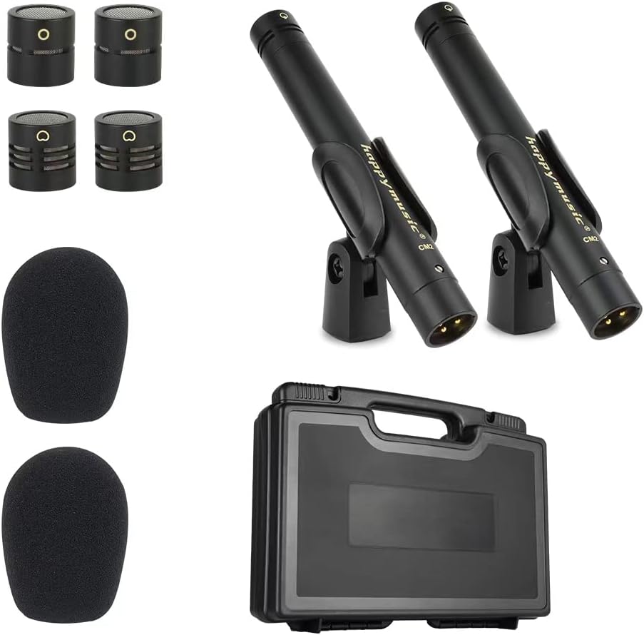 happymusic CM2 Pencil Stick Condenser Microphone，Interchangeable Omni,Cardioid and Super Cardioid Capsules for Acoustic Woodwind Instruments &Professional Audio Recording Acoustic
