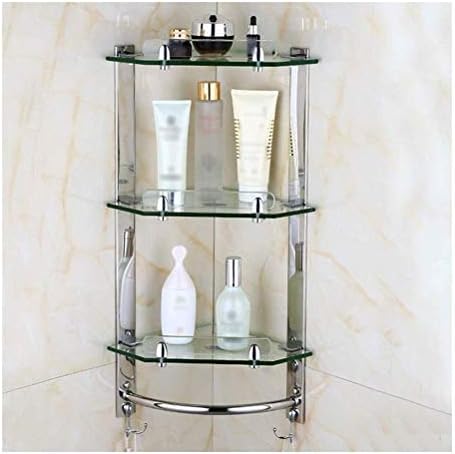 Glass Corner Shelf, with Aluminum Rail and Towel Bar Tempered Glass 8Mm Thick Bathroom Shelf Wall Mount Storage(3 Tiers)