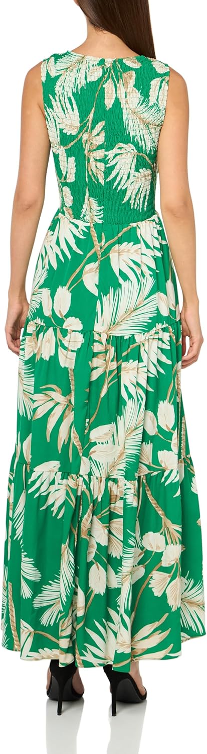 Anne Klein Women's Smocked, Tiered Printed Dress