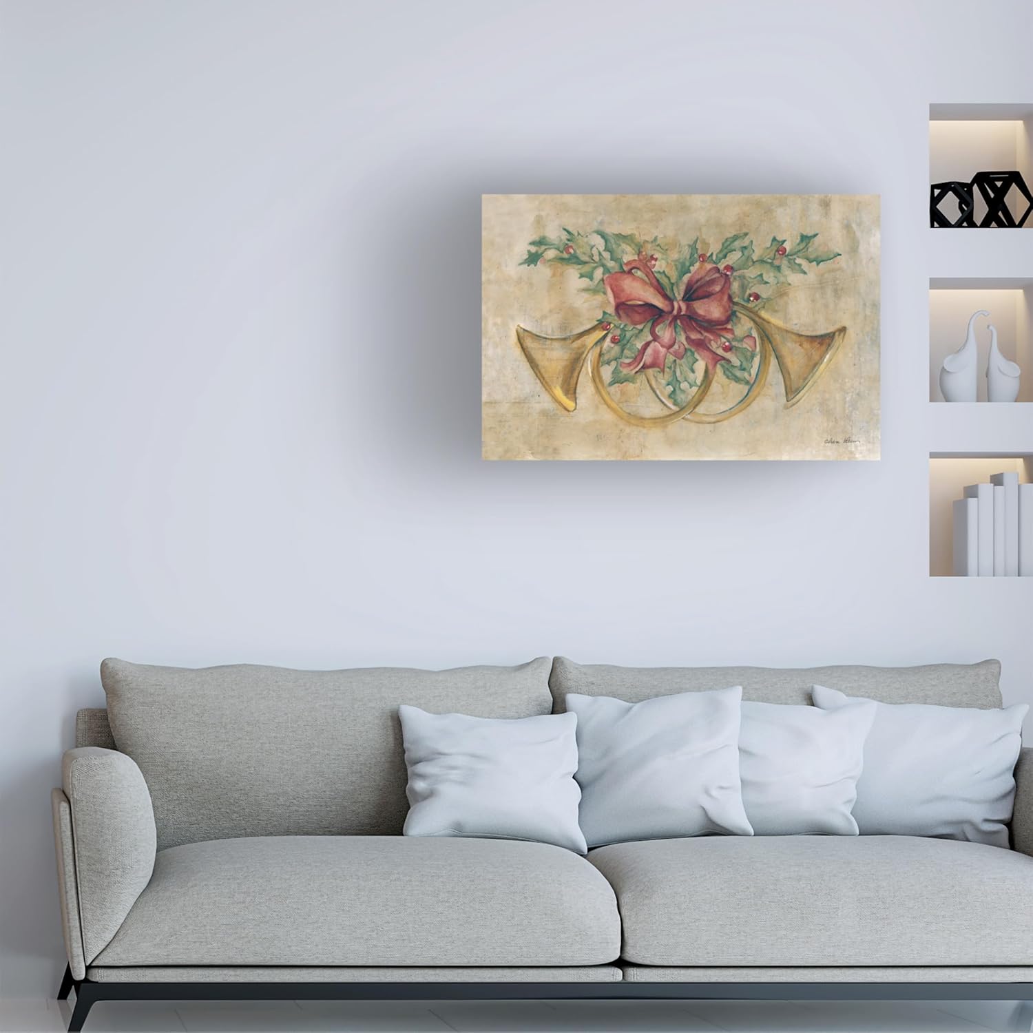 Trademark Fine Art Canvas Wall Art - Cheri Blum 'Holiday French Horns' Wall Art for Living Room, Bedroom, or Office Décor