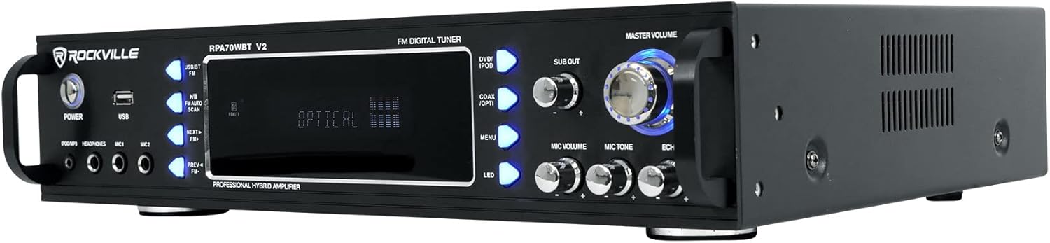 Rockville RPA70WBT V2 Bundle: 1000 W USB Bluetooth Amplifier/Mixer, with 2 mics, (2) Pair of HC85 8