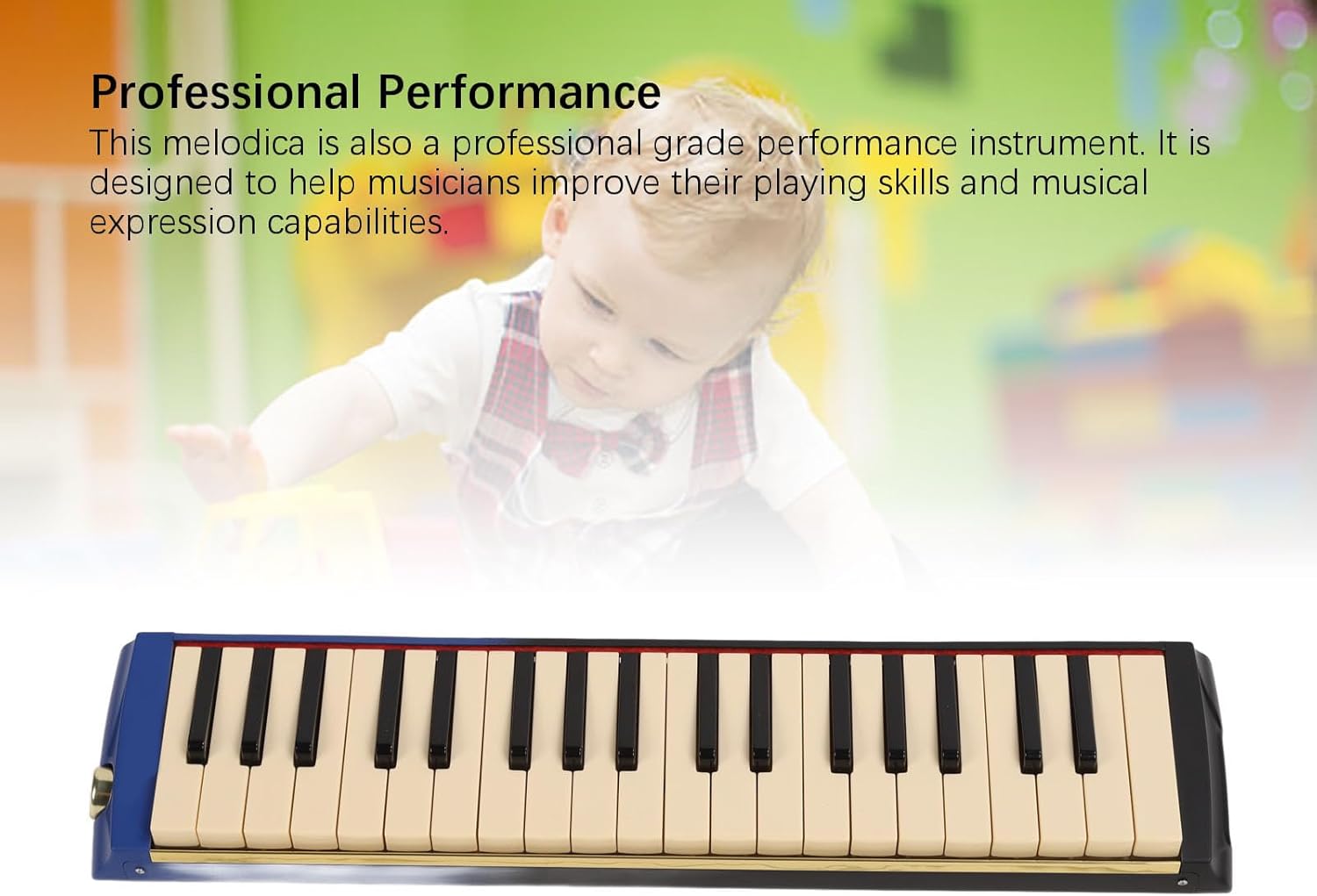 37 Key Melodica Instrument Piano, Professional Air Keyboard with Double Soft Tubes, 2pcs Mouthpiece, Includes Carrying Bag, Music Score, Cleaning Cloth and Sticker, Perfect for Beg