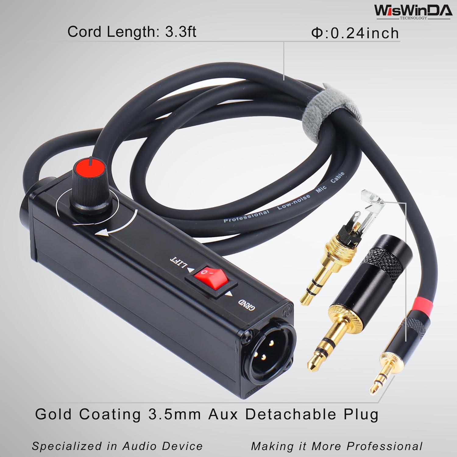Pro101A AUX to XLR Isolation Box with Volume Controller and Ground Lift Switch Build-in Cord Length 3.3ft with Detachable 3.5mm Aux Gold Coating Plug (Pro 101A Aux-XLR)