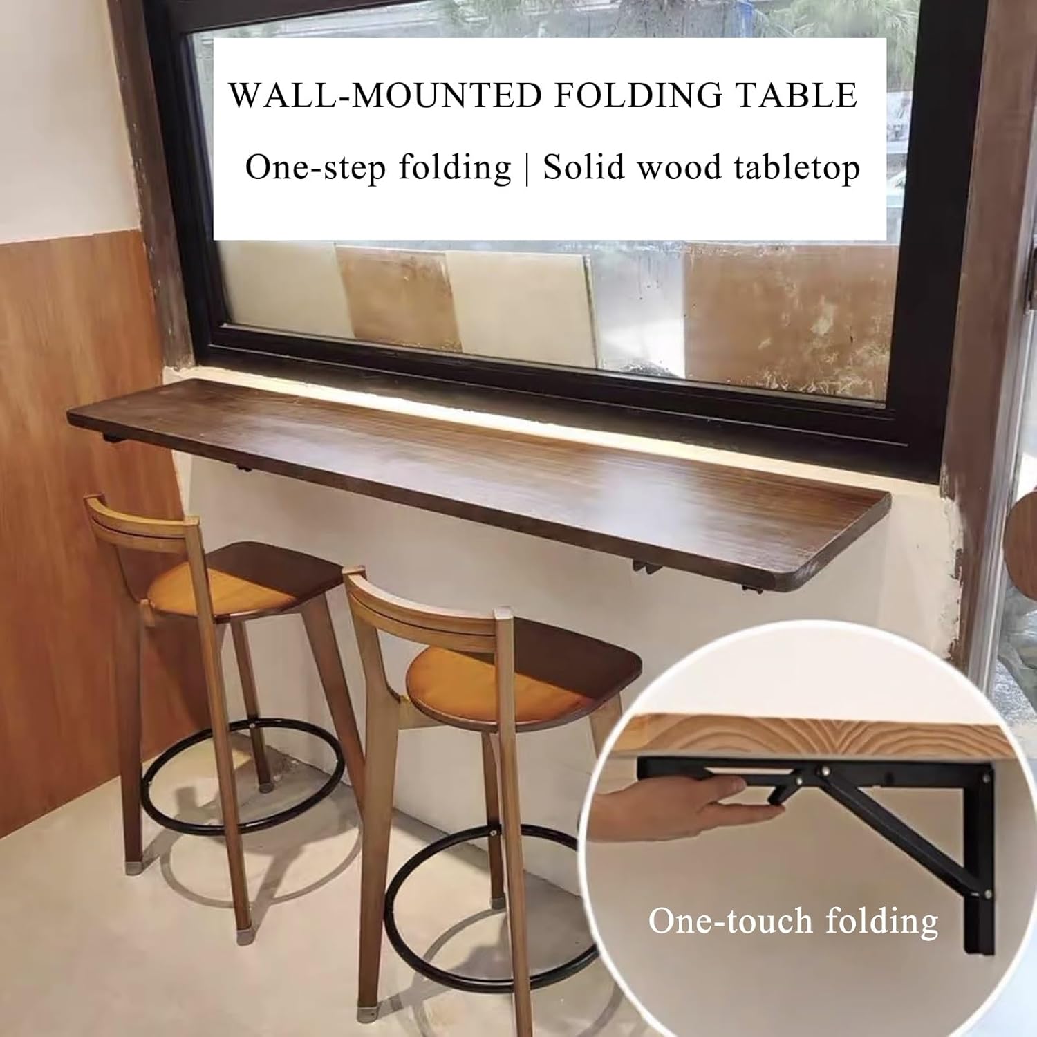 Wall Mount Desk Wall Drop Leaf Table Solid Wood Wall Mounted Folding Dining Table with Rounded Corners Space Saving Kitchen Table with Metal Stand Extendable Floating Table for Small Spaces(120*30cm/4