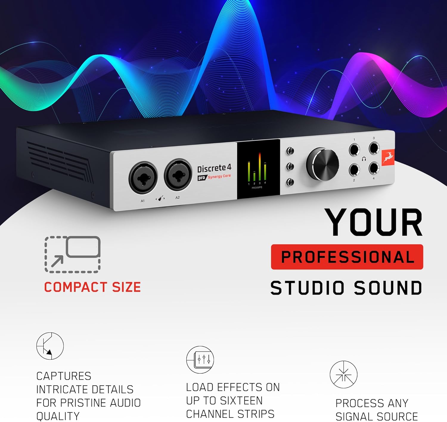 Antelope Audio Discrete 4 Pro Synergy Core Desktop 14x20 Audio Interface - Thunderbolt 3 & USB 2.0 4 Channel Microphone Preamp Recording, Streaming Studio Audio Interface w/Onboard Real-Time Effects