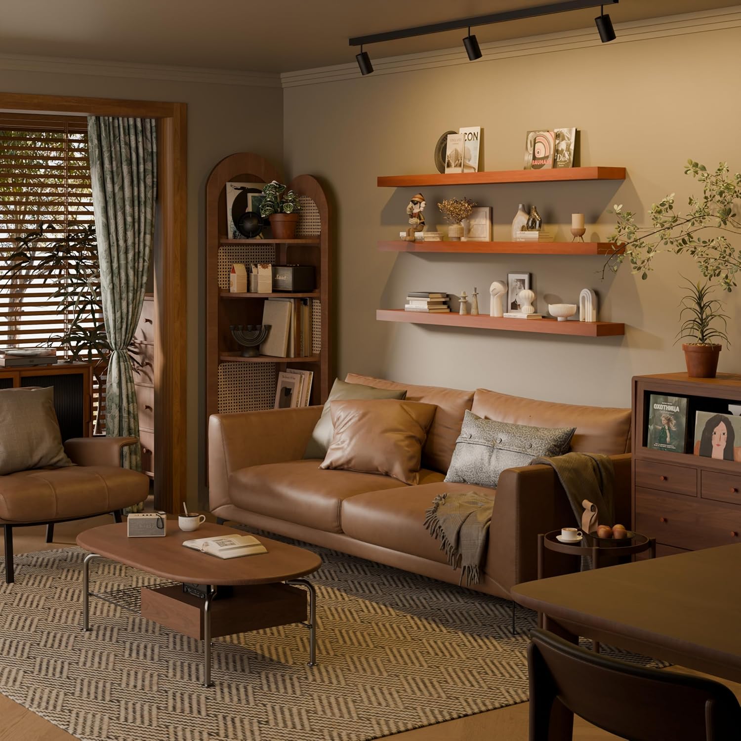 Floating Shelves for Wall, 72 Inch Extra Long Brown Wall Shelves, Set of 3, Hanging Invisible Brackets Floating Shelves for Living Room,Bedroom,and Kitchen