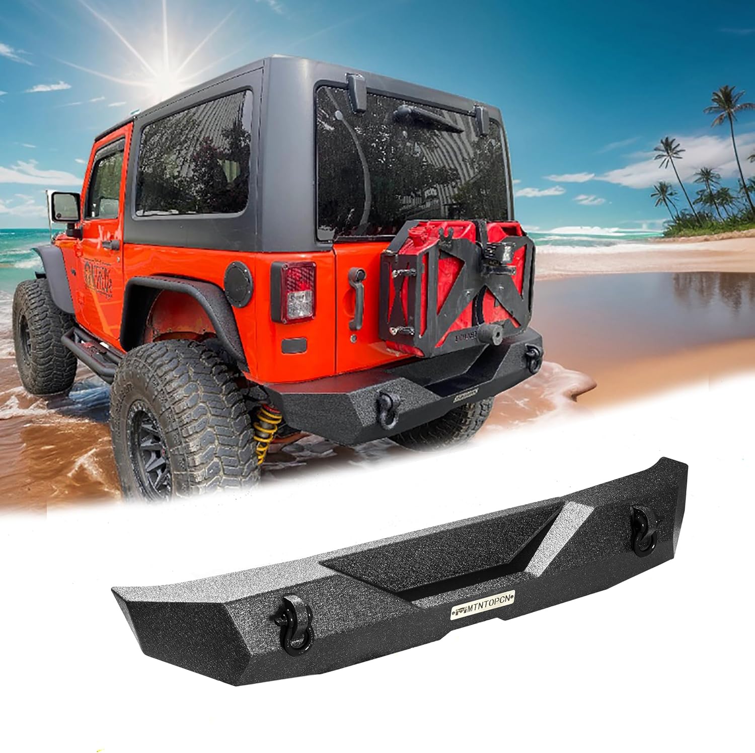 Rear Bumper Compatible with 2007-2018 Jeep Wrangler JK & JKU (2/4 Door) | No-Drill Bolt-On Armor, Textured Black Off-Road Step – OE Hitch Ready, Trail-Tough Design