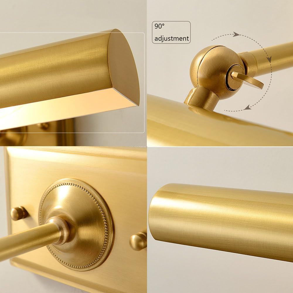 2-Light Picture Lights for Wall, Brushed Gold Bathroom Vanity Light Fixture, Brass Wall Mount Lamp, Indoor Vintage Vanity Lamp Art Lights for Painting Bathroom Cabinets Mural Lighting