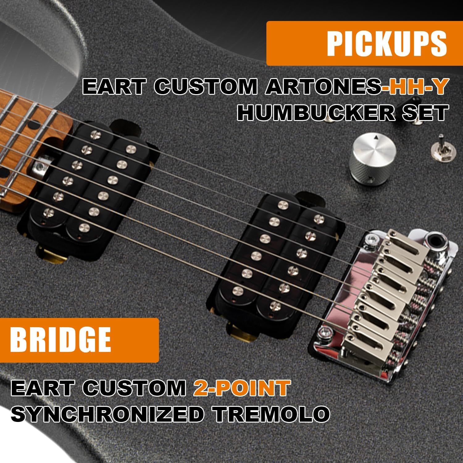 EART EYP-OMNI24 6 String Solid Body Electric Guitar Roasted Bookmatched Mahogany Body Artones-Hh-Y Pickup Set for Creative Young Musicians