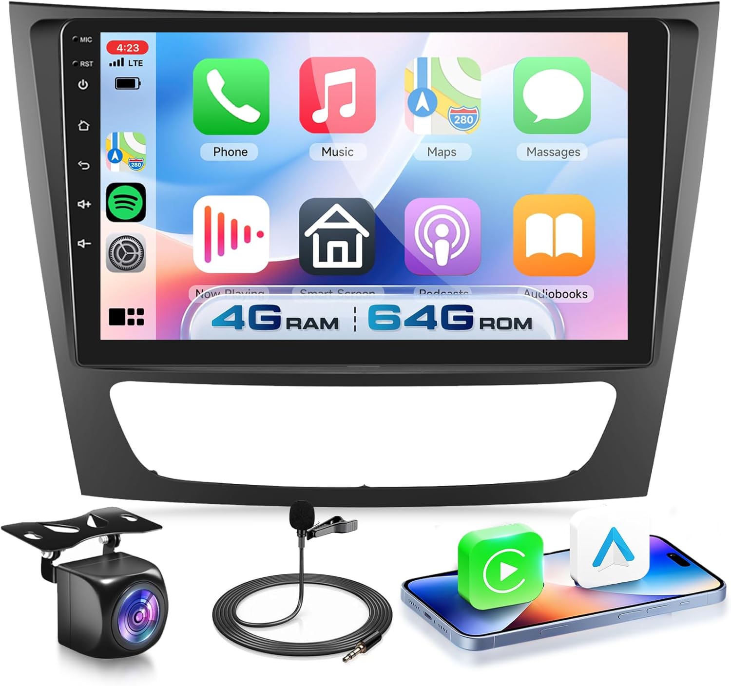 4G+64G Android 15 Car Stereo for Mercedes Benz E Class W211 E200 CLS W219 2002-2009 with Wireless Carplay Android Auto, 9 Inch Touch Screen GPS/WiFi/Bluetooth 5.0/ FM/32EQ/ SWC/Backup Camera