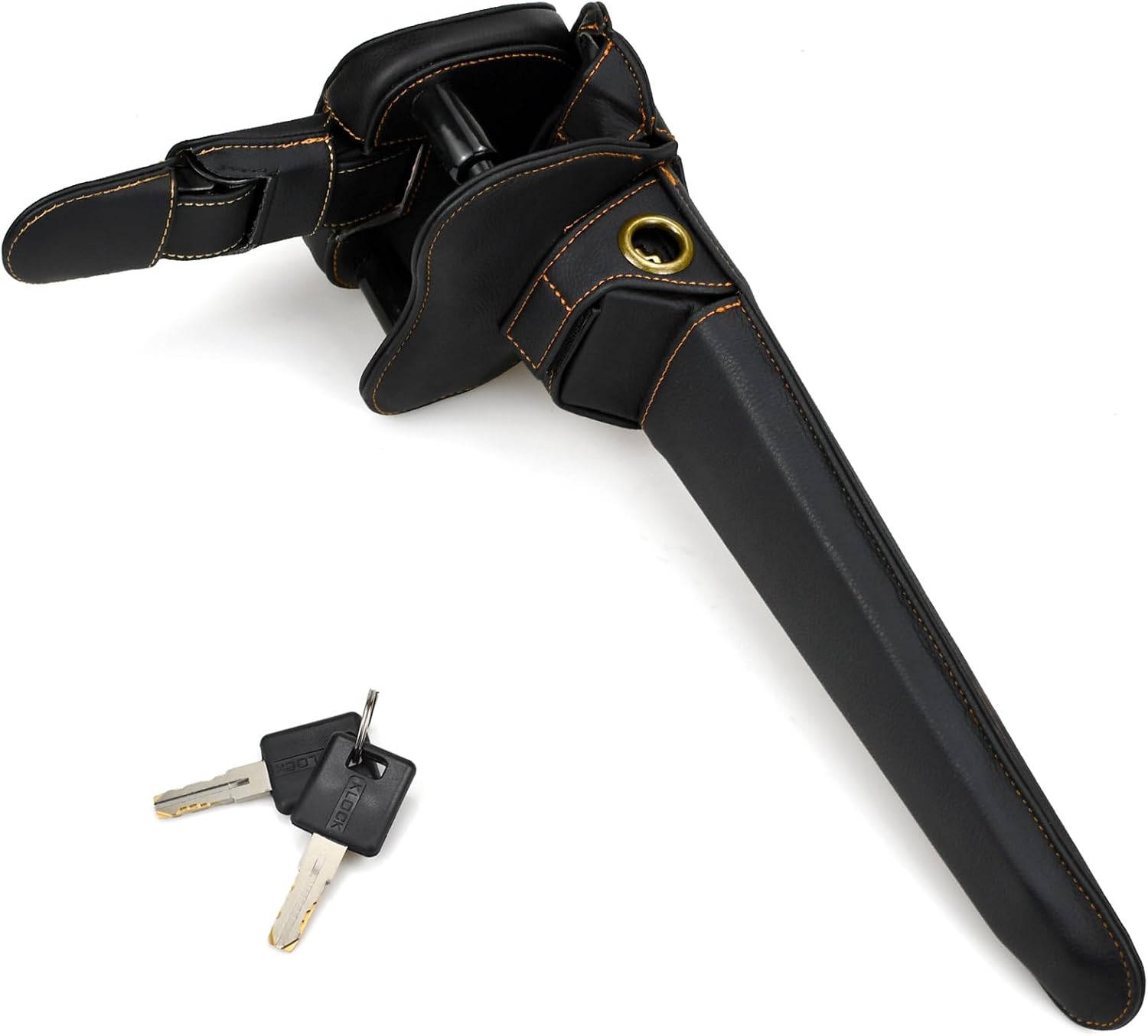 Car Anti Theft Lock, Leather Anti-Theft Car Device Fit Any Brand Vehicle or Truck, Steering Wheel Lock with 2 Keys Stainless Steel Black