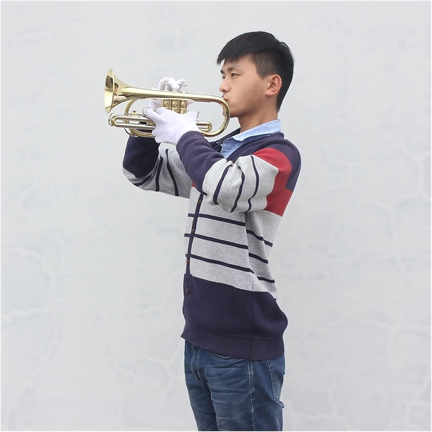 Trumpets Beginner Bb Flat Cornet Professional Cornet Brass Instrument with Carrying Case Gloves Cleaning Cloth Brushes Trumpet Set (Color : Gold)