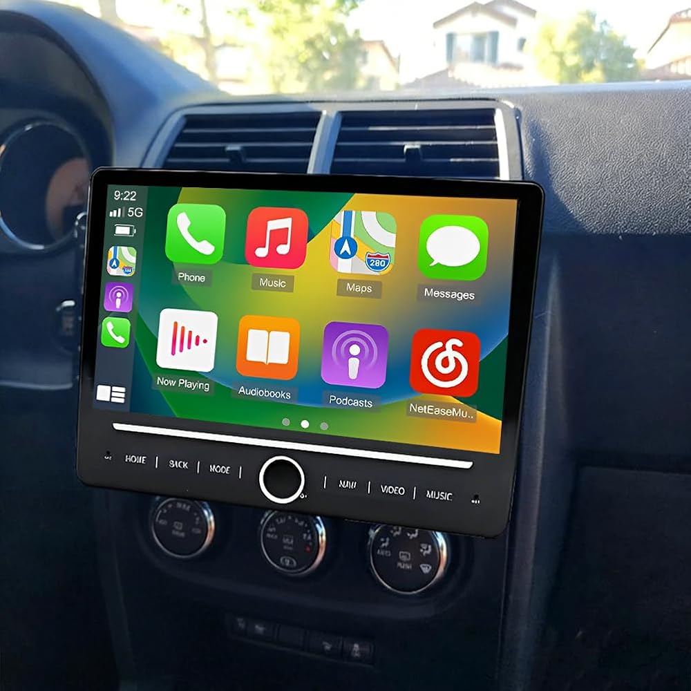 Car Stereo Radio Compatible for Dodge Challenger 2008-2014 with Carplay Android Auto GPS Navigation 10in Touchscreen Car Radio Player with Bluetooth WiFi SWC Mirror Link Split Screen + Backup Camera