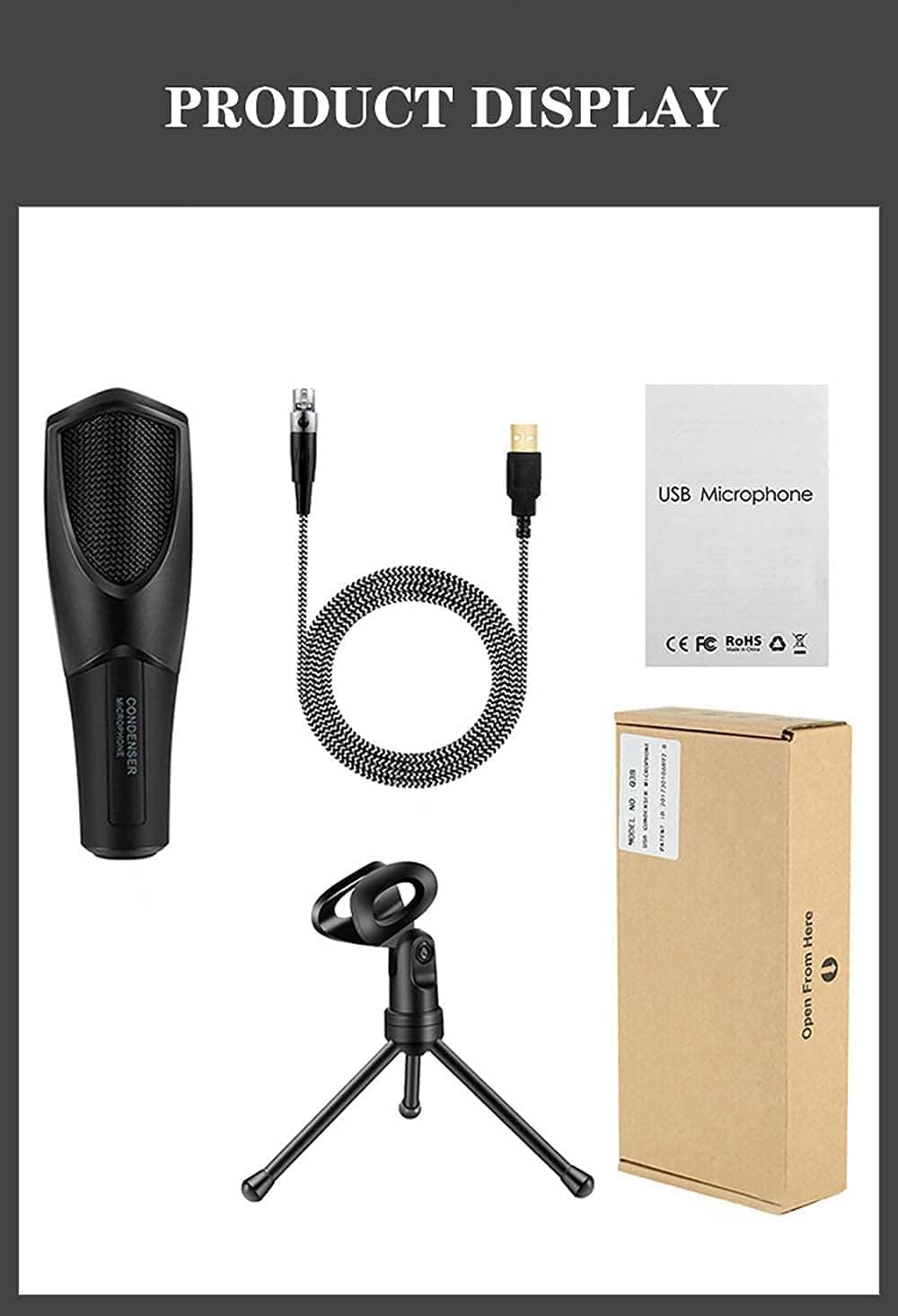 USB Streaming Podcast Computer Microphone, Computer Microphone Studio Cardioid Condenser Set with Desktop Stand, Black