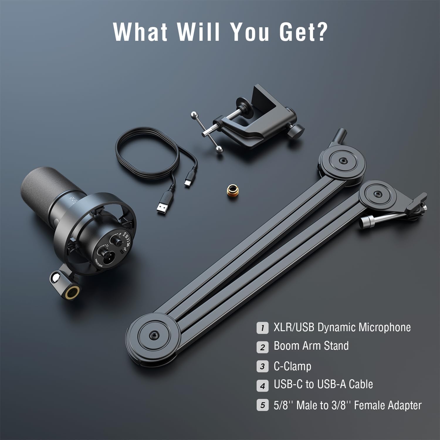 FIFINE Dynamic Podcast Microphone Set with Boom Arm Stand, Studio XLR/USB Microphone for Recording Vocal Streaming, Metal Mic with Mute Tap, Headphone Jack, Heavy Duty Boom Arm-K688T