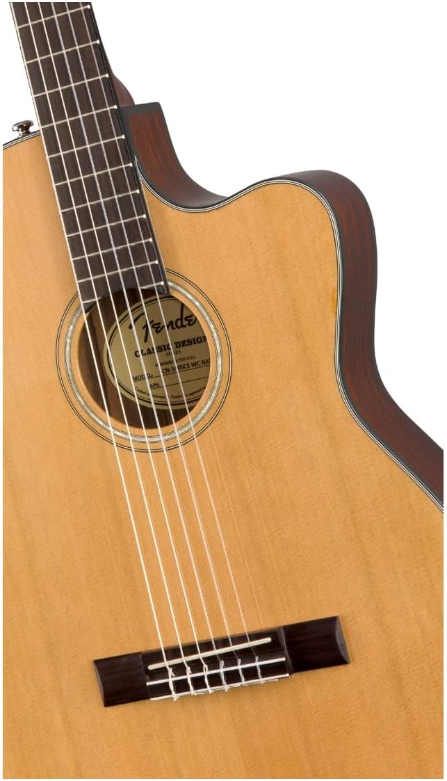 Fender CN-140SCE Thinline Concert Nylon String Acoustic Guitar, with 2-Year Warranty, Natural, with Case
