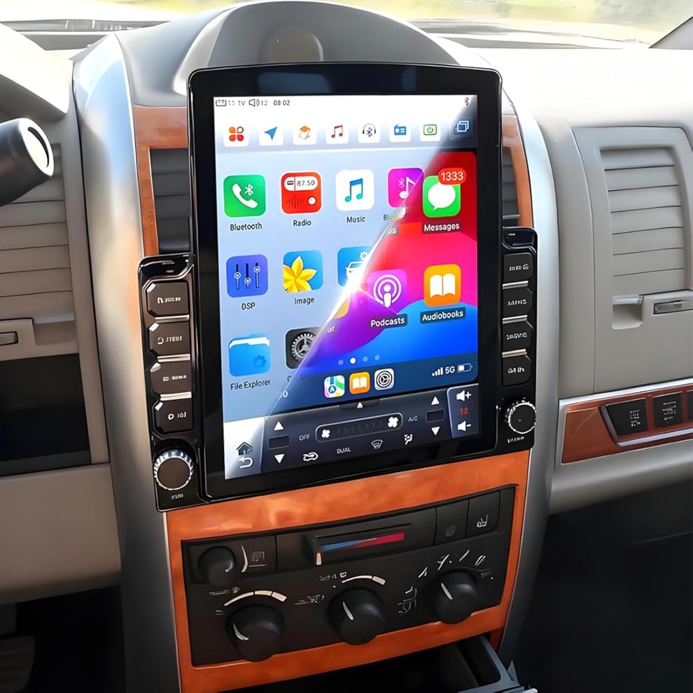 PHEZEN 9.7 inch Touchscreen Car Stereo Fit for Chrysler Aspen 2008-2010, Android 14 Double Din Car Radio with Carplay & Android Auto in-Dash Navigation BT Mirror Link WiFi Backup Camera 4+64G