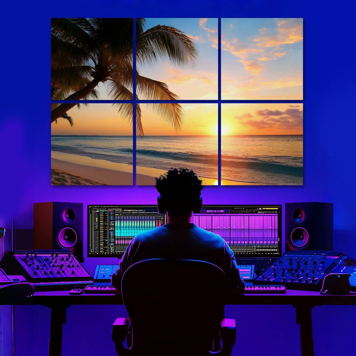 6 Pack Art Acoustic Panels Art Beautiful sunset tropical beach Sound Absorbing Panel 48