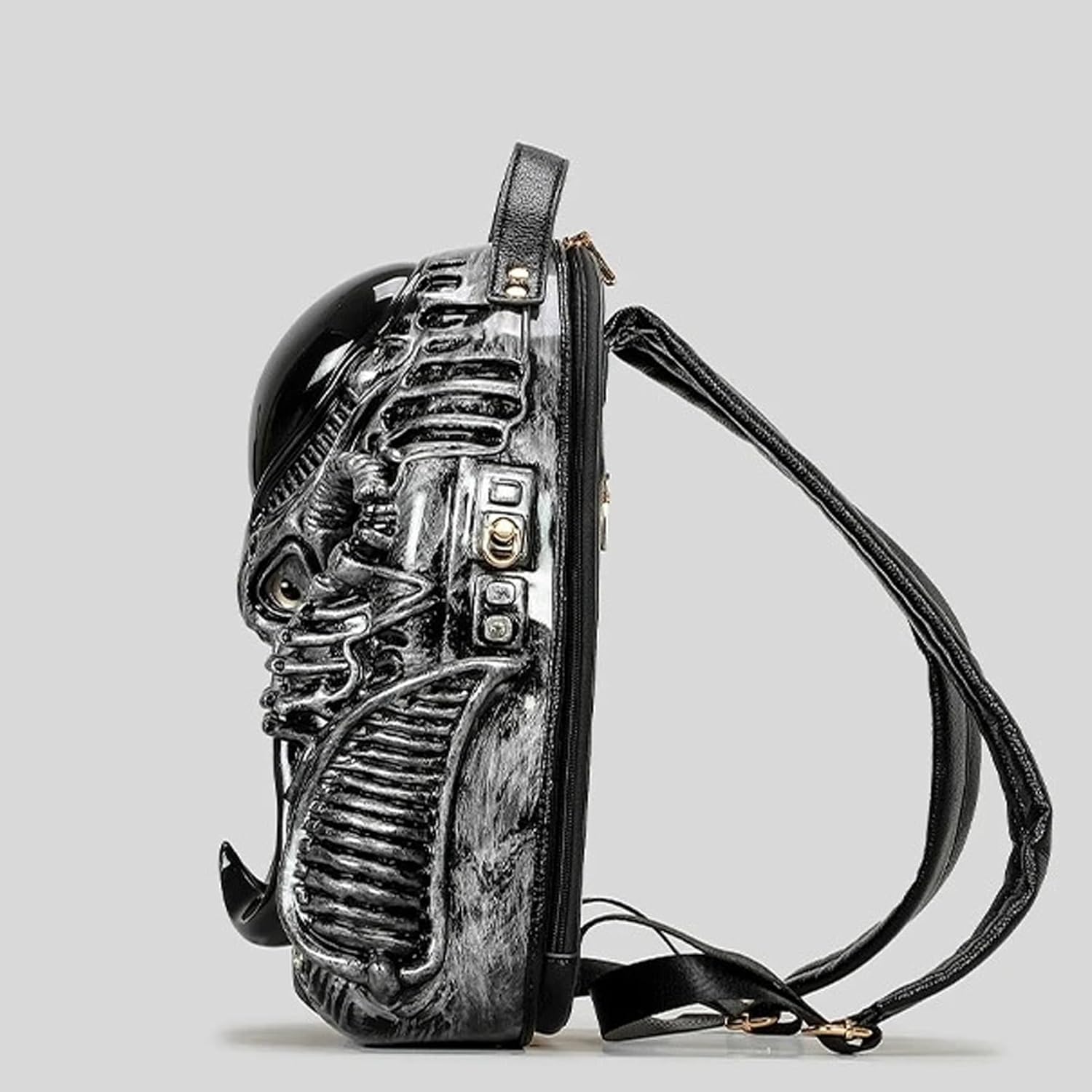 3D Xenomorph Shaped Backpack Steam Punk for Men Women Y2K Personality Travel Handbag PVC Unique Novelty Alien Purse (silver)