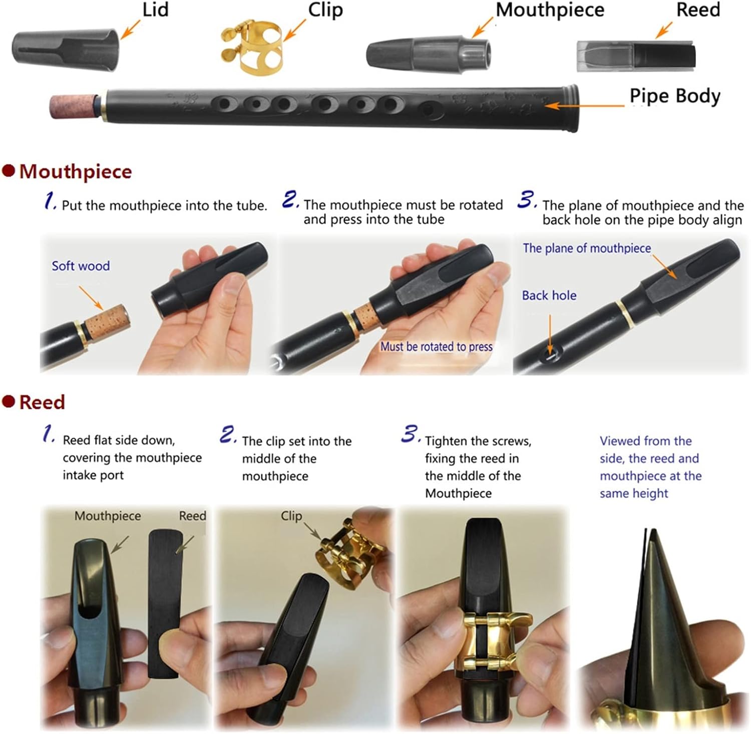 KESHUO Mini Pocket Bb Saxophone Sax ABS with Alto Mouthpieces 2pcs Reed Carrying Bag Woodwind Instrument Brass Sax Beginners Kit