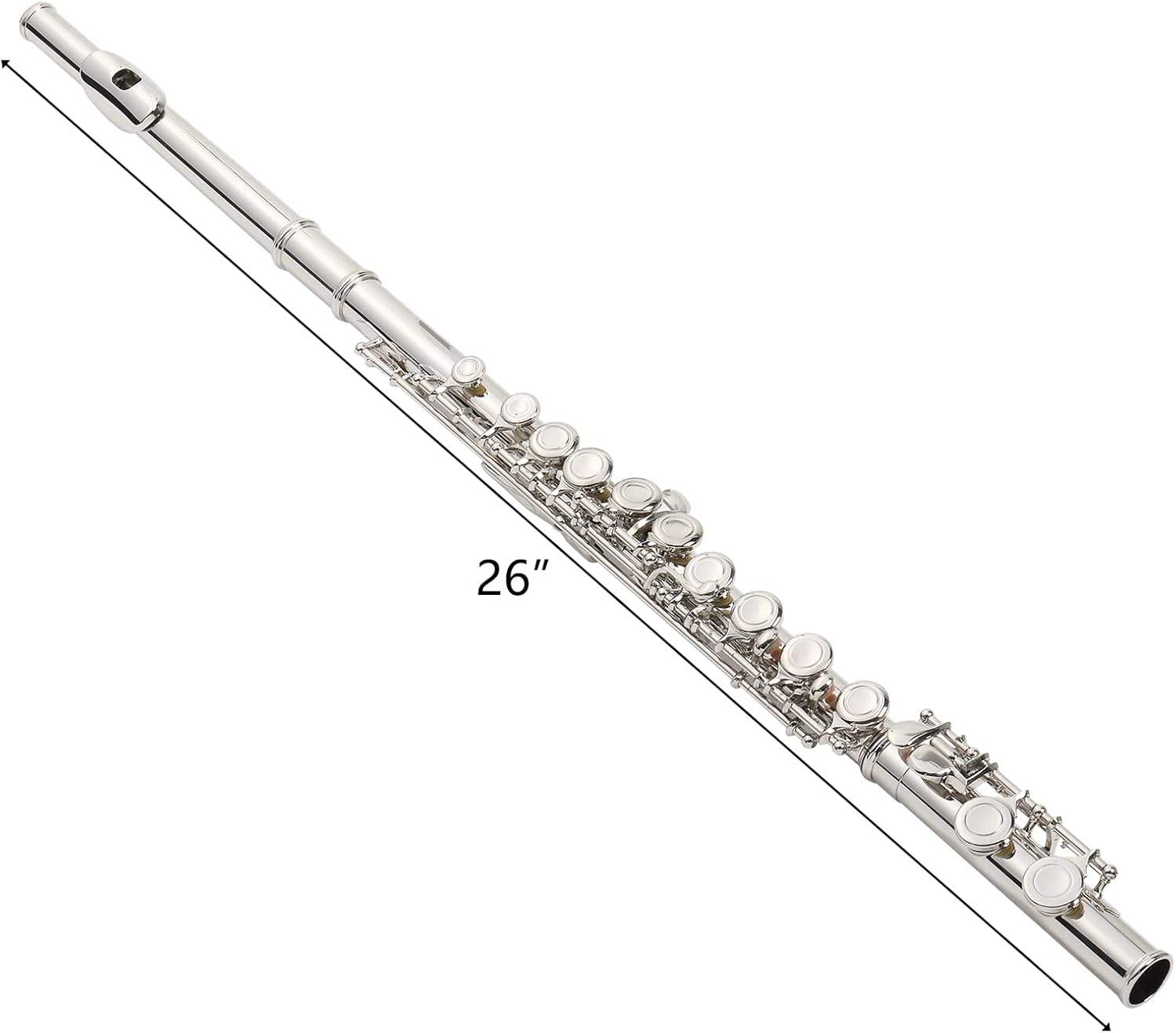 Ktaxon C Flutes with E-split, Orchestra Closed Hole Flute Kit for Beginners & Professionals, 16 Keys Musical Nickel Flute with Hard Case, Cleaning Rod, Cloth, Gloves - Silver