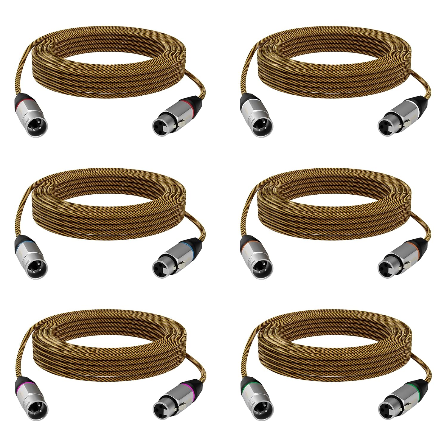 25ft XLR Cables 6 Pack, Balanced Microphone Cable Male to Female, Durable 3-Pin Cord for Recording Stage and Podcast DJ