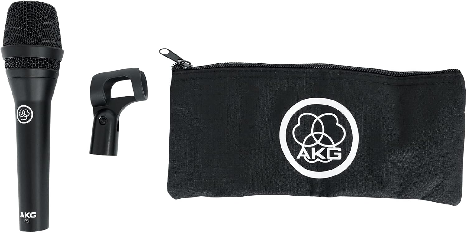 Audiosavings Bundle: (1) AKG P5i Handheld Dynamic Metal Vocal Microphone Mic Bundle with (1) Rockville RVMIC1 Microphone Stand Dual Boom & Tripod Base (2 Items)