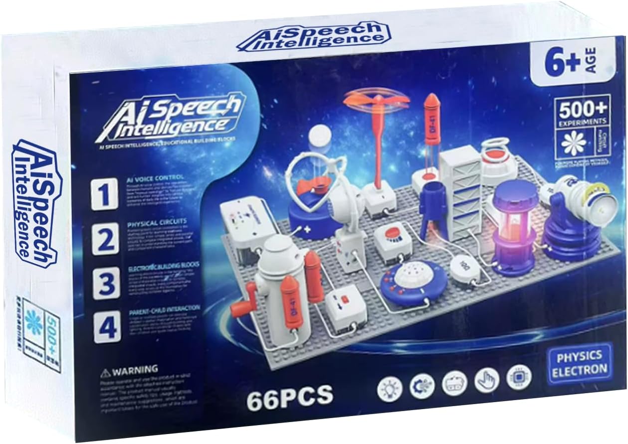 Science Toy Sets, AI Intelligent Voice Physics Circuit Electronic Building Block Puzzle Toy STEM Education Toy Set Holiday Birthday Gift 500+ Projects 66PCS for Students Kids Aged 3+