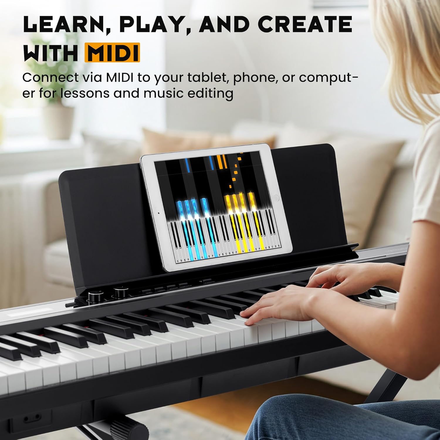 CAHAYA 88-Key Digital Piano Keyboard - Semi Weighted Electric Piano for Beginners with Double X-shaped Stand 3 Pedals and a Sheet Music Holder