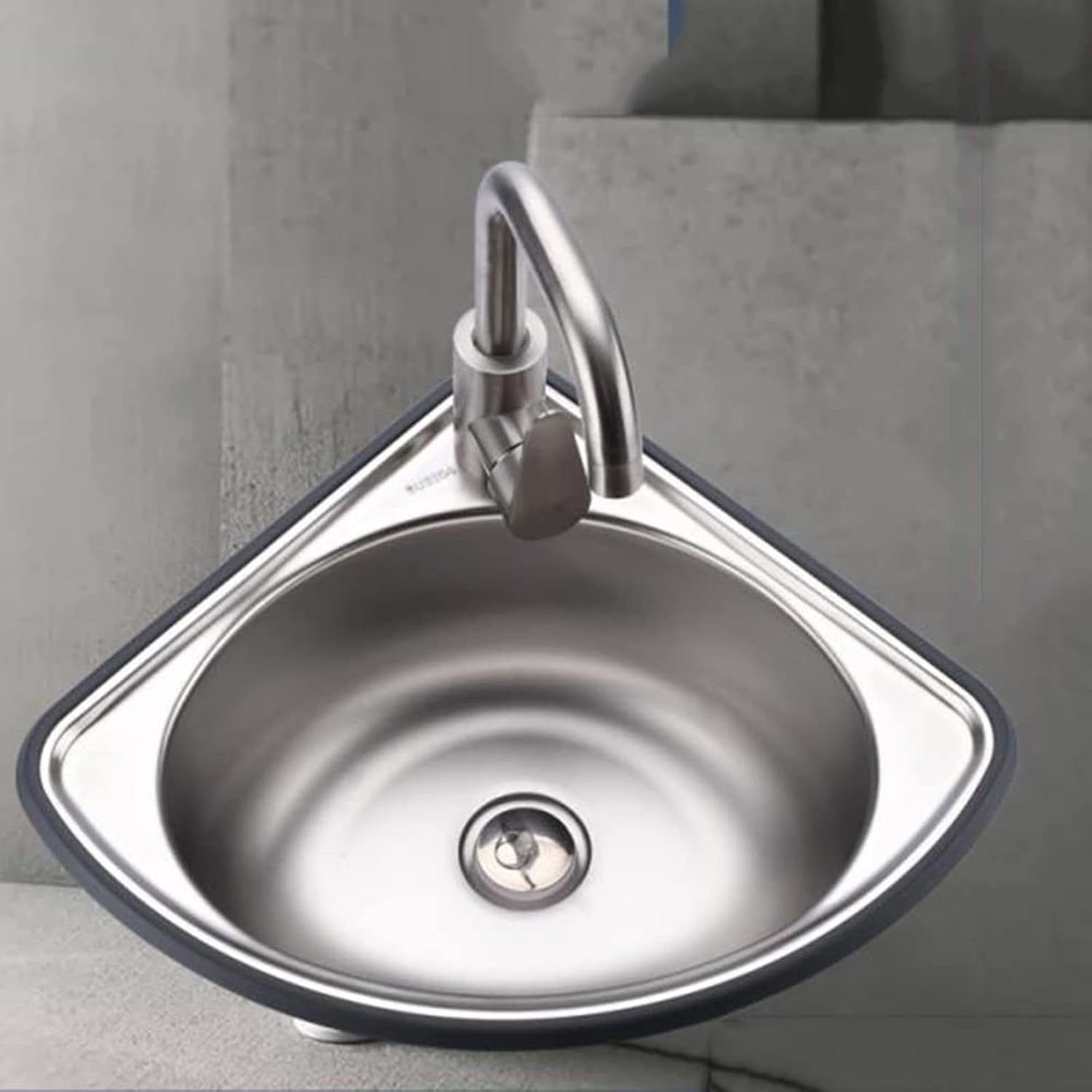 Commercial Hand Wash Sink with Hot and Cold Water Faucet - Stainless Steel Wall Mount Corner Vanity for Small Apartment Bathroom - Mini Triangle Washbasin