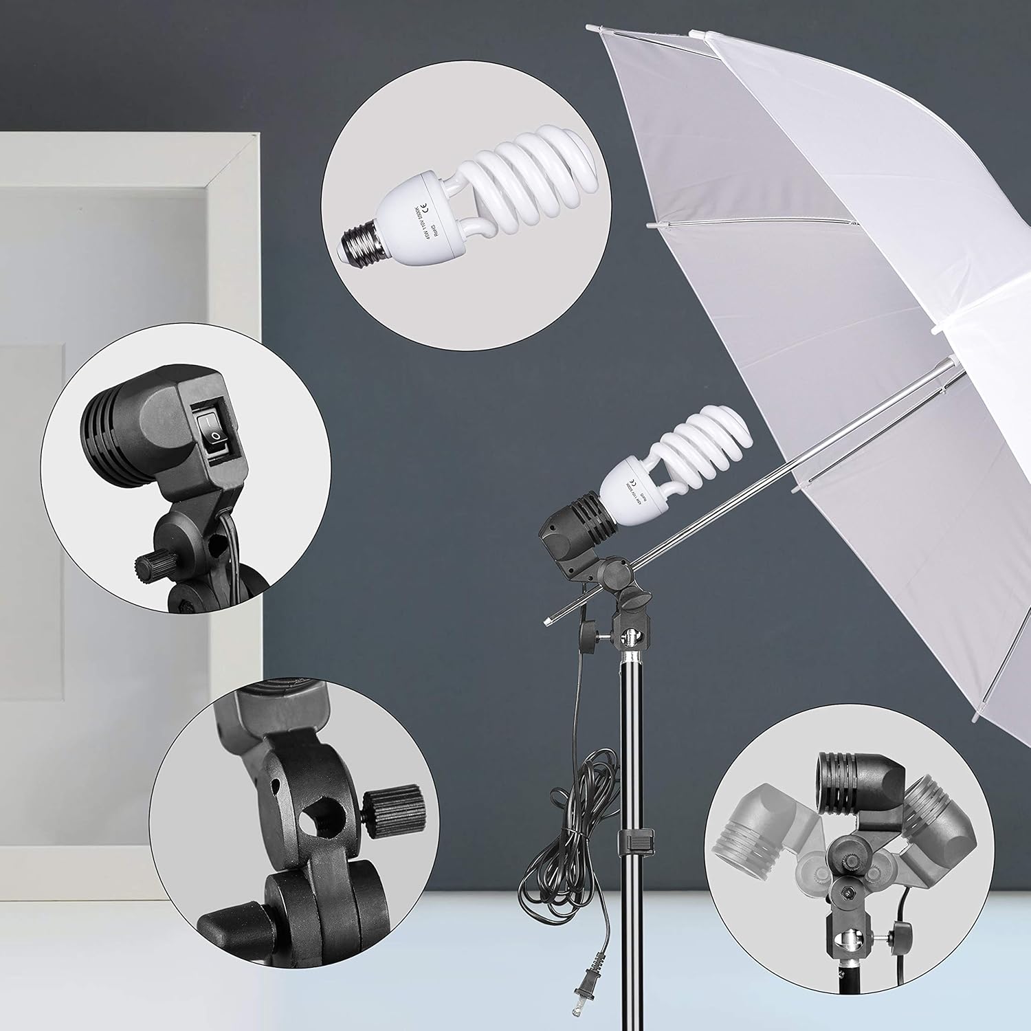 EMART Umbrella Photography Lighting Kit, 200/700W Bulbs, Soft Light Continuous Photographic Reflector Set for Portrait Studio Video Recording, Filming, Podcast