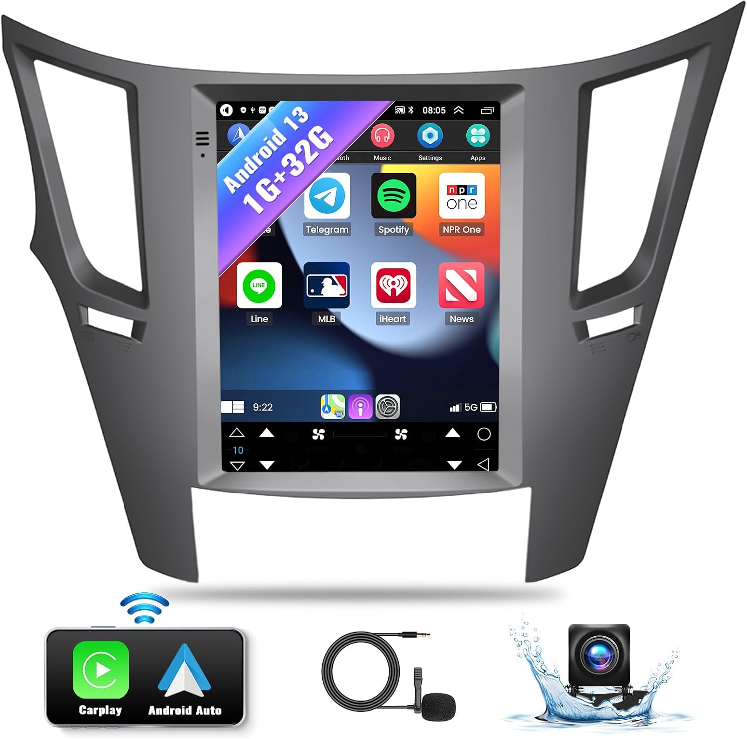 SIXWIN Android Car Stereo for Subaru Outback Legacy 2010-2014 9.7 Inch Touch Screen Car Radio with Wireless Apple Carplay Android Auto 1G+32G GPS Navigation Bluetooth FM WiFi HiFi Backup Camera MIC