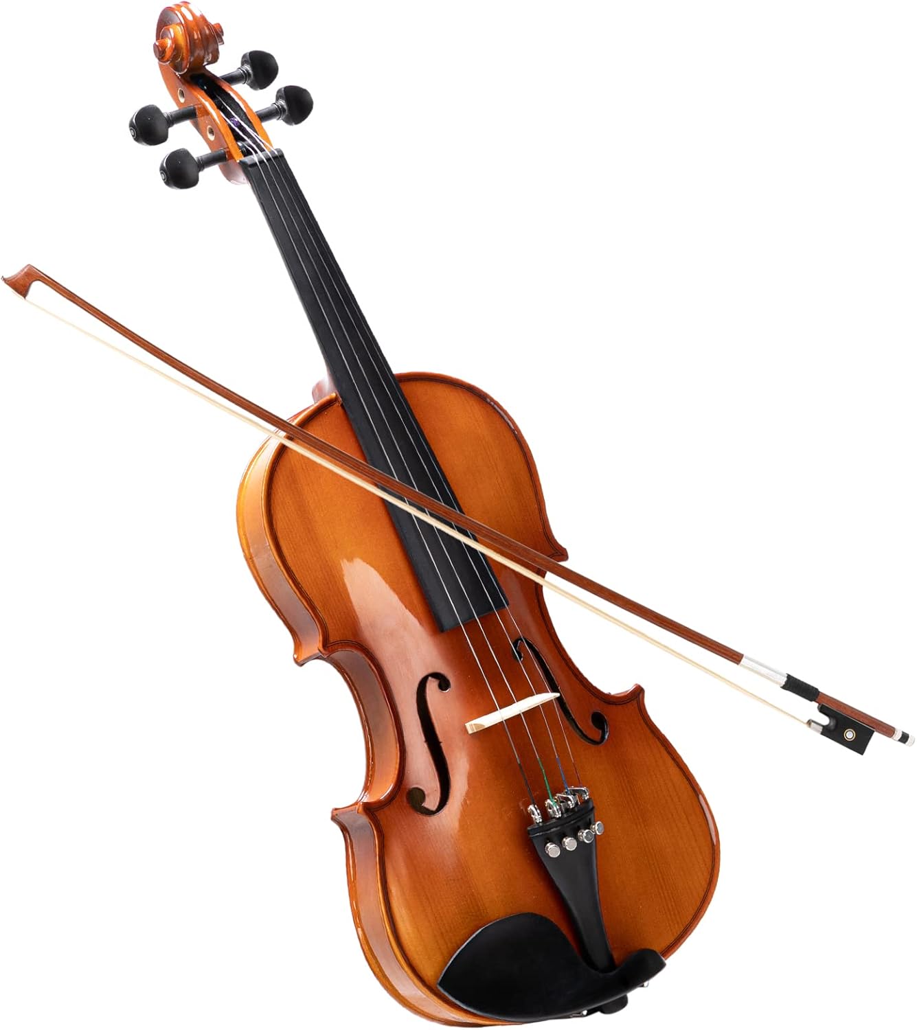 GLARRY Violin 4/4 Full Set for Kids - Solidwood Fiddle with Tuner Bow Case Shoulder Rest, Including Acoustic Violin Strings for Beginners Adults (Bright Brown)