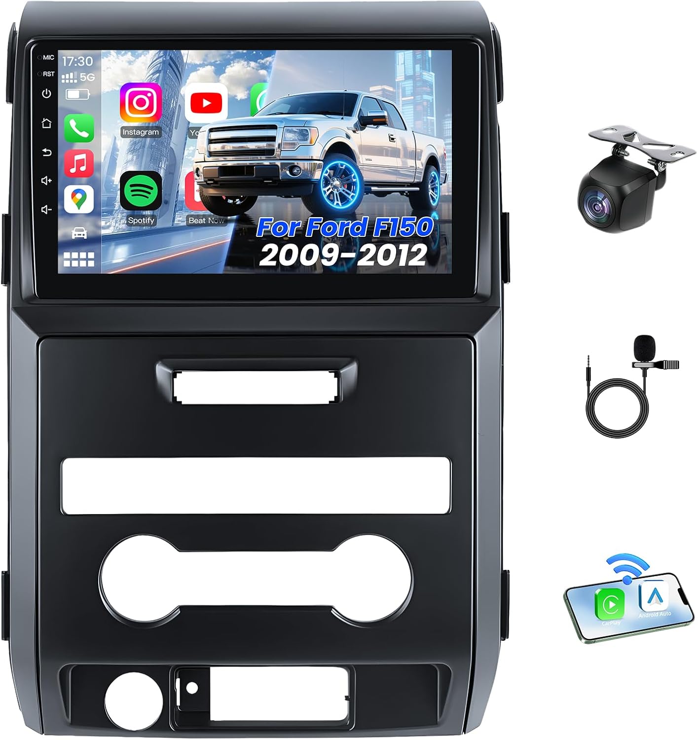 Car Radio for Ford F150 2009-2014: 2G+32G 9 inch 1280 * 800 Touch Screen Stereo Head Unit with Wireless CarPlay Android Auto GPS Bluetooth WiFi SWC FM RDS Mirror Link Backup Camera