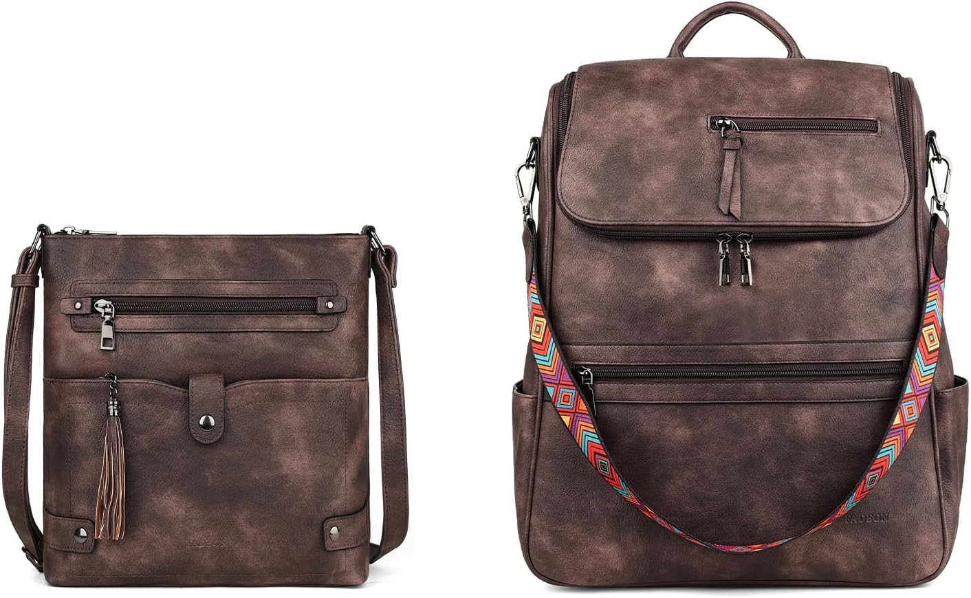 FADEON Crossbody Purses for Women & Laptop Backpack Brown Collection