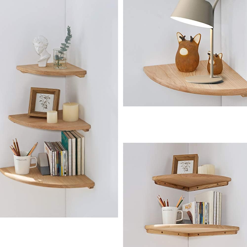 Rustic Oak Corner Floating Shelves Wood - Wall Mounted Storage Ledge Shelf for Living Room, Bedroom, Office - (Oak 30x30cm(12x12inch))